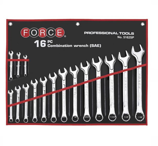 Force - 16 Piece Combination Wrench Set 1/4" To 1 1/4" Pouch Bag