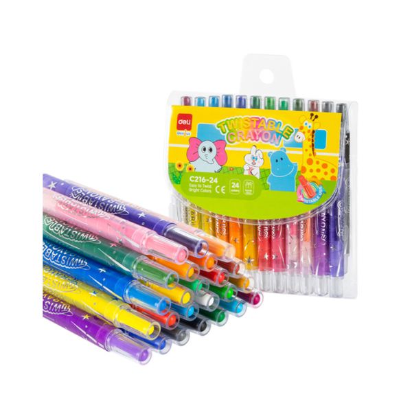 Deli Twistable Crayon Round Barrel Non Toxic 24 Colours Art