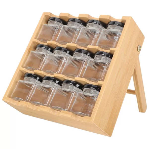 Bamboo Spice Rack 12 Spice Jars Set Wooden Condiment Organizer Stand