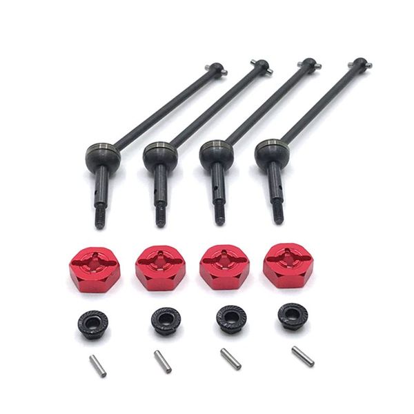 Metal Drive Shaft and 12Mm Wheel Hex Adapter for Wltoys Rc Car Red