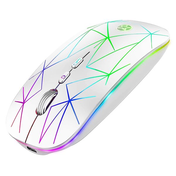 Rechargeable LED Dual Mode Wireless Bluetooth Mouse - White