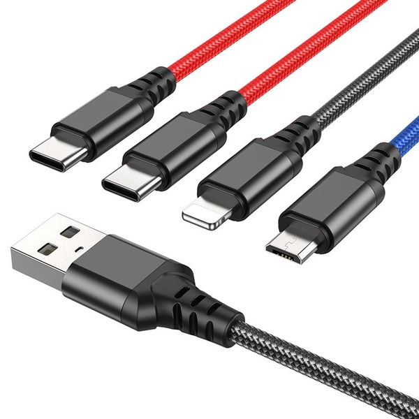 4-in-1 Type-C × 2 + iP + Micro Super Fast Charging Cable Nylon Braided 2A