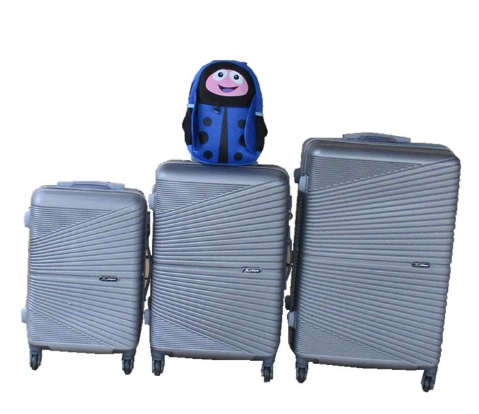 Silver 3-Piece ABS Luggage Set + Blue Ladybug Kids Backpack