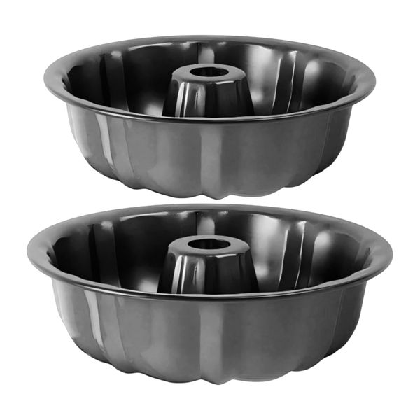 Ring Cake Pan Set - 2pcs Non-Stick Carbon Steel Bundt Baking Moulds
