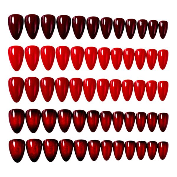 96-Piece Almond Press-On Nails - 4 Styles - Glossy Red &amp; Burgundy Tones