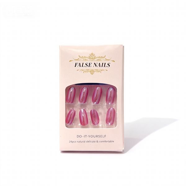 Press On Nails Solid Color Bright Pink 24 Pieces