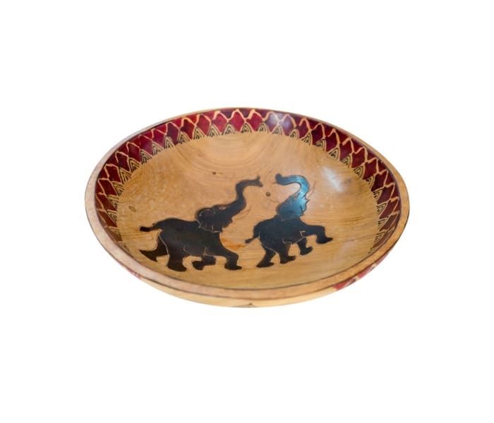 African Wooden Fruit Bowl with Elephants