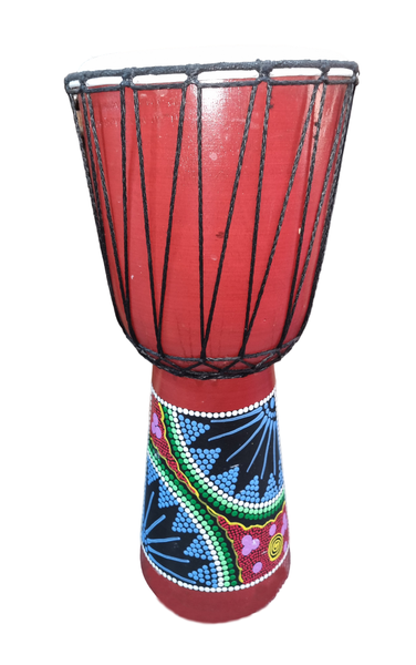 Djembe Drum Hand Painted Two Blue Flowers 24cm x 50cm