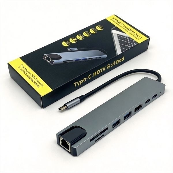 8-in-1 USB C Hub with 4K HDMI, PD Fast Charge, Compatible with MacBook