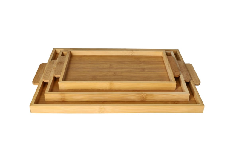 Rectangle Bamboo Serving Tray with Handles - 3 Sizes