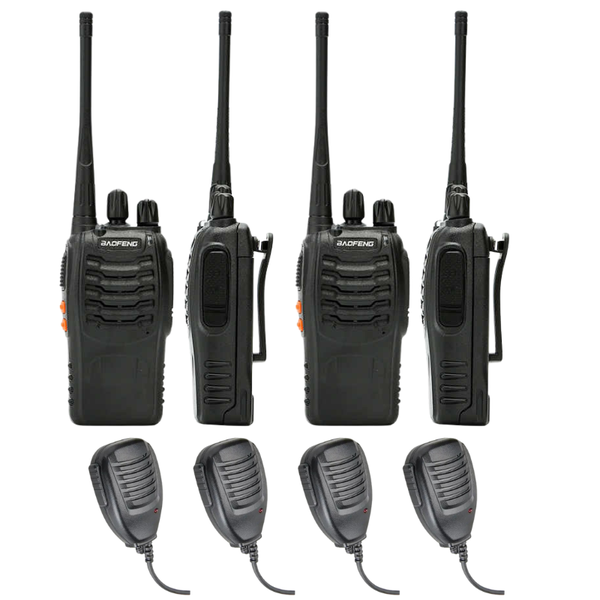 Baofeng Walkie Talkie Pack Of 4 + Shoulder Mic x 4