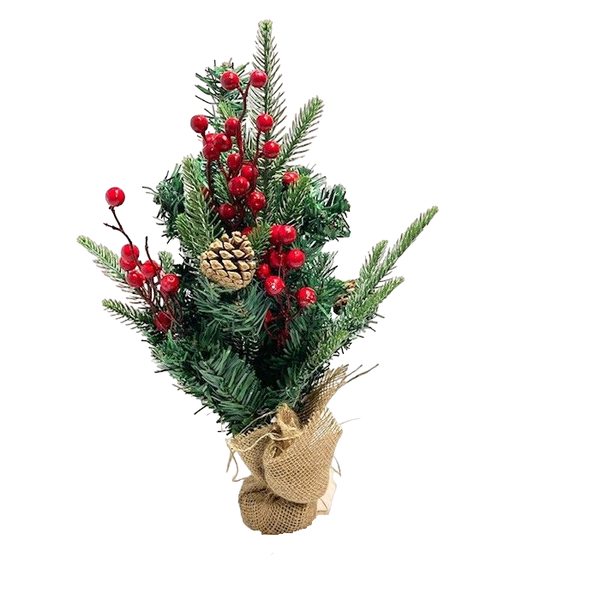Tabletop Mini Christmas Tree with berries hessian base-55cm