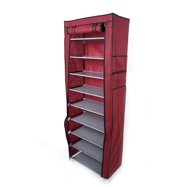 10 Tier Portable Shoe Rack - Red