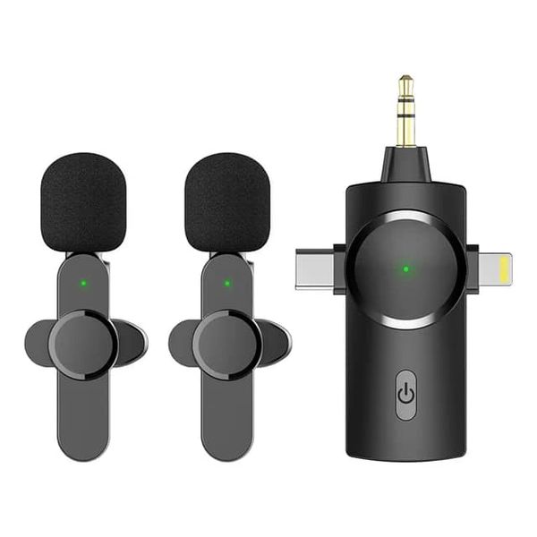 3 in 1 wireless clip on microphone compatible with Android and iphone