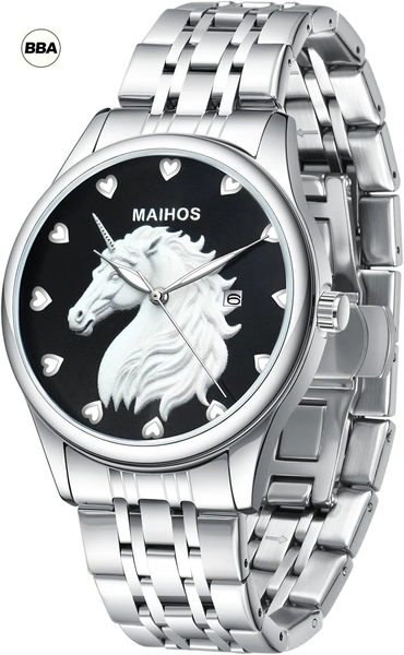 BBAMen's Quartz Casual Watch - Luminous Hands, Silver Stainless Steel Strap