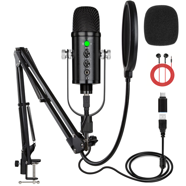 Microphone USB Microphone Kit with Earphone,Boom Arm Pop Filter &amp; Stand