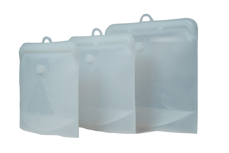 Food Grade Silicone Food Storage Bags - 500ml, 1L &amp; 1.5L (White)