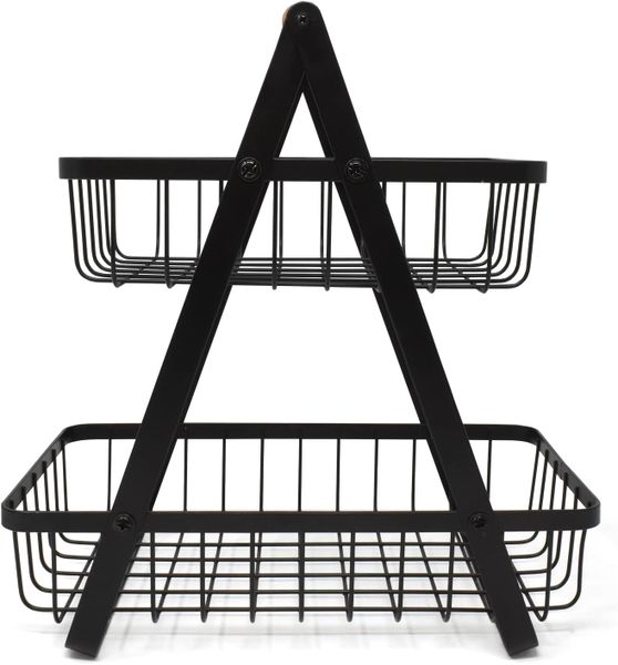 Kitchen Storage 2-Tier Metal Fruit and Vegetable Basket Stand