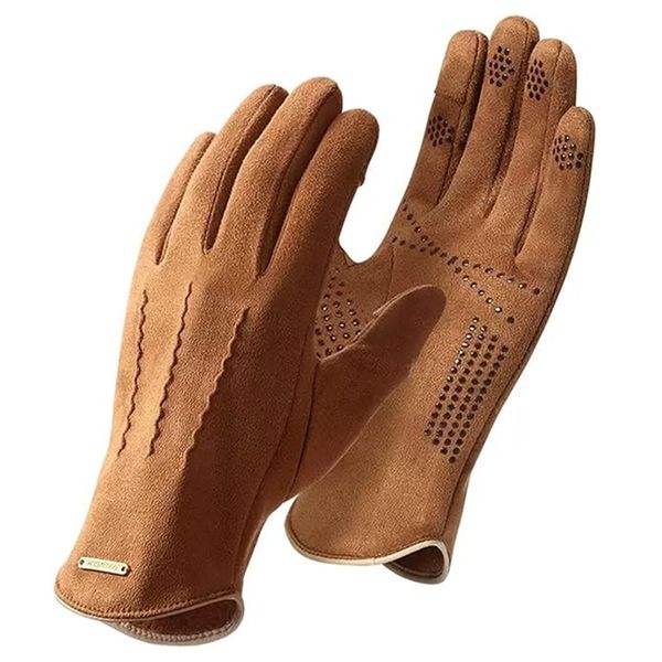 Faux Suede Gloves Men Non-Slip Windproof Thermal Winter Gloves