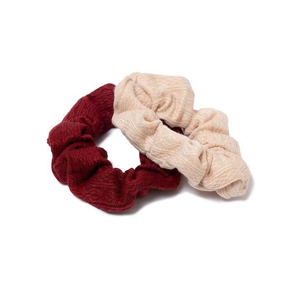 Mhle Linen Scrunchie Set | Cream &amp; Burgundy | Textured Knit Hair Ties