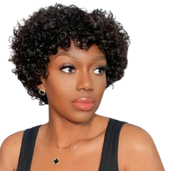 Remy Brazilian Hair Short Curly Fringe Wig.