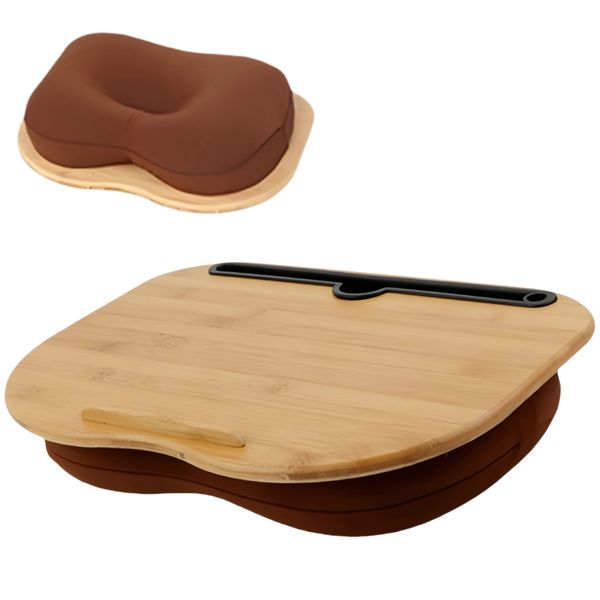 Carbonized Bamboo Laptop Cushion Lap Desk Pilliow with Phone Holder