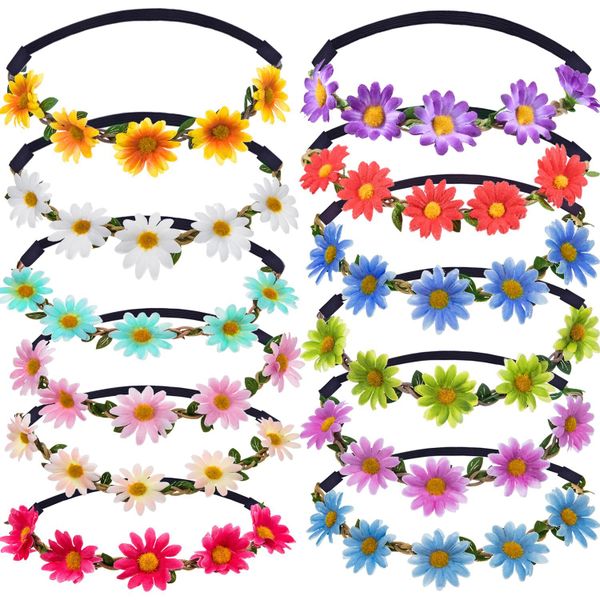 Flower Headband Girl Women Daisy Flower Crown Floral Headband 12 Pieces