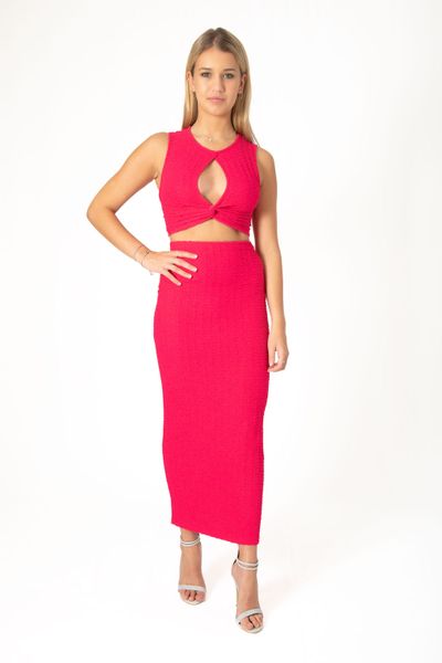 Women Pink Crop Top and Pencil Skirt Set