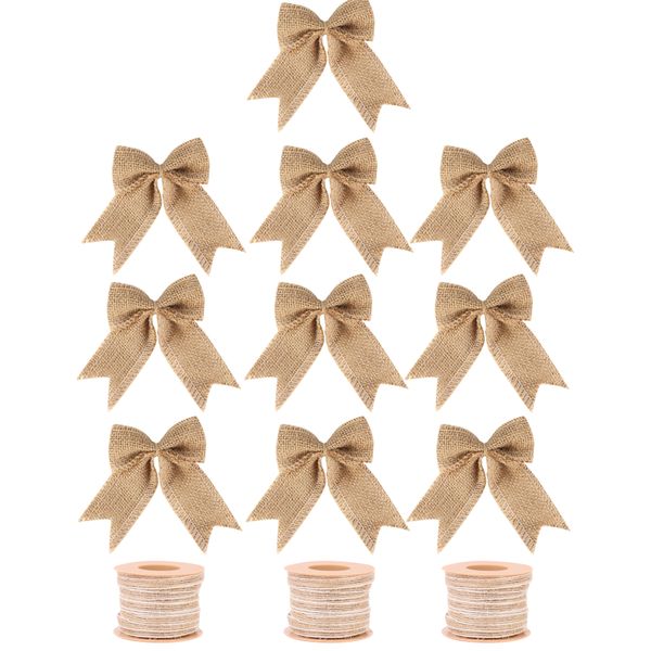 Festival Decor 13 PCs Burlaps Bows &amp; Hemp Rope Kit