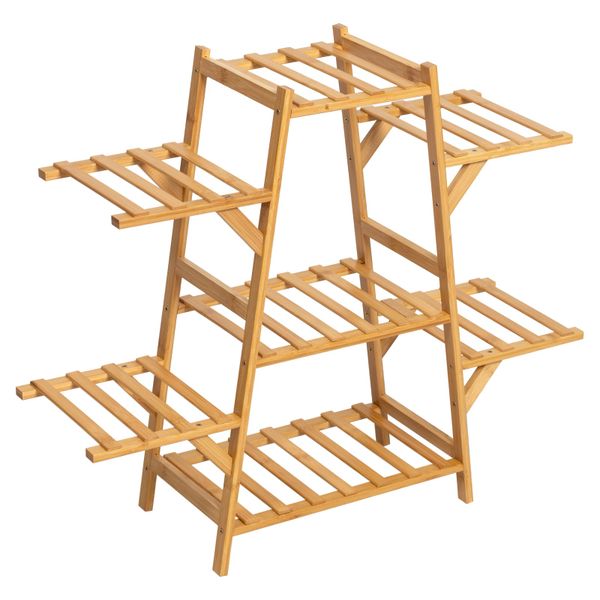 Hurriaj Triangular Bamboo-Wood Plant Pot Stand-7 Tiers - Bamboo
