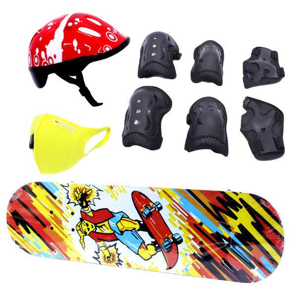 Skateboard 74cm with Protective Gear Kit - Helmet &amp; ERS Mask - SkaterBoi