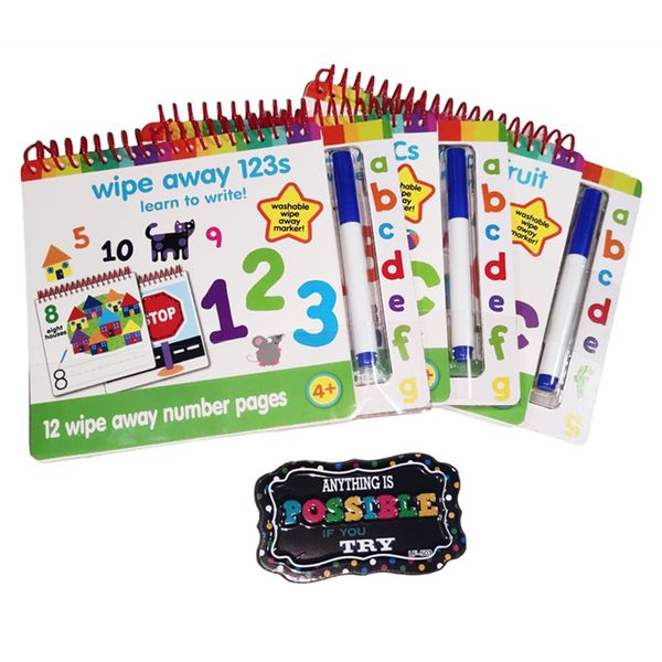3 Education Books - Dry Wipe Away Number Pages with Whiteboard Eraser
