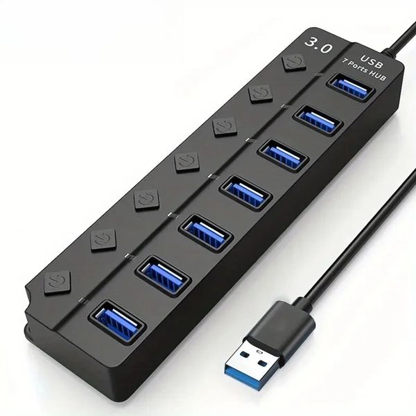 ONFINIO USB 3.0 Hub 7-Port with LED Switch for Laptop PC Printer Camera