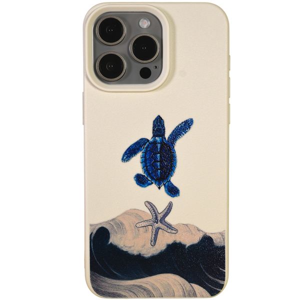 Phone Case With Sea Turtle &amp; Starfish - Compatible with 15 Pro Max - Beige
