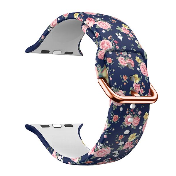 Silicone Strap for Apple Watch 42/44/45mm-Blue Floral