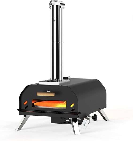 Coxn-Outdoor Wood Pellet Portable Pizza Oven with Rotating Stone &amp; Chimney