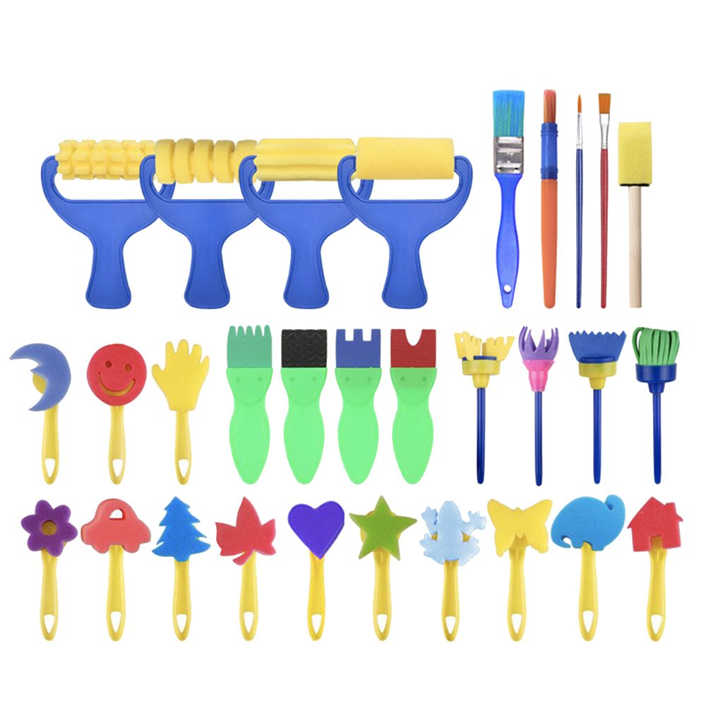 30 Pieces Sponge Paint Brushes Tool Kits for Kids Early DIY Learning