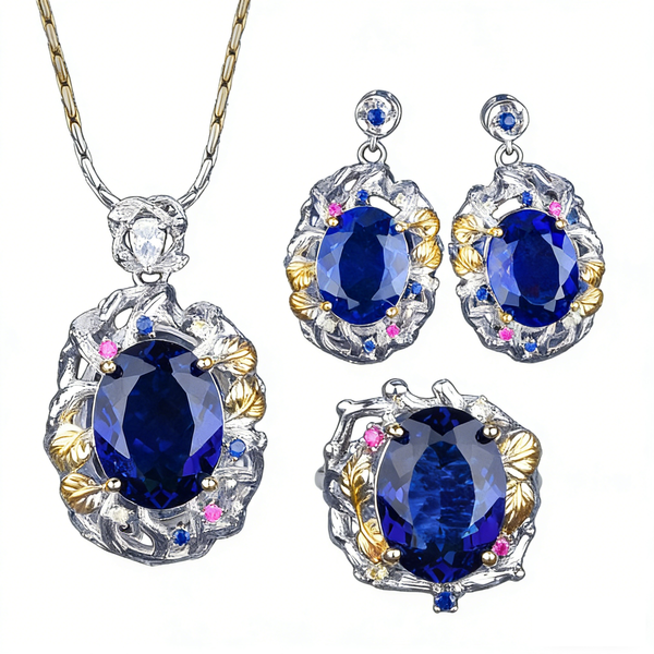 Textured Carved Gold Craft Multi-Gemstone Set