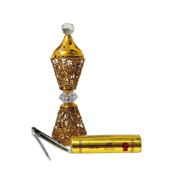 Premium Floral Design Bakhoor / Incense Burner with Charcoal &amp; Tongs COMBO