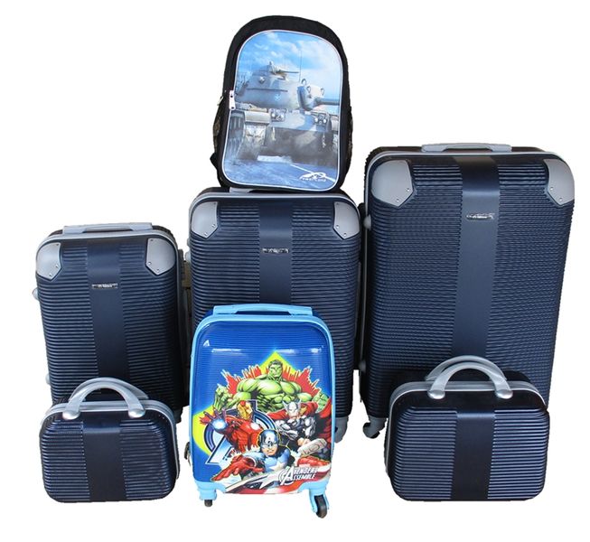 5-Piece Family Luggage Set-Navy ABS Trolleys, Avengers Kids Case &amp;Schoolbag