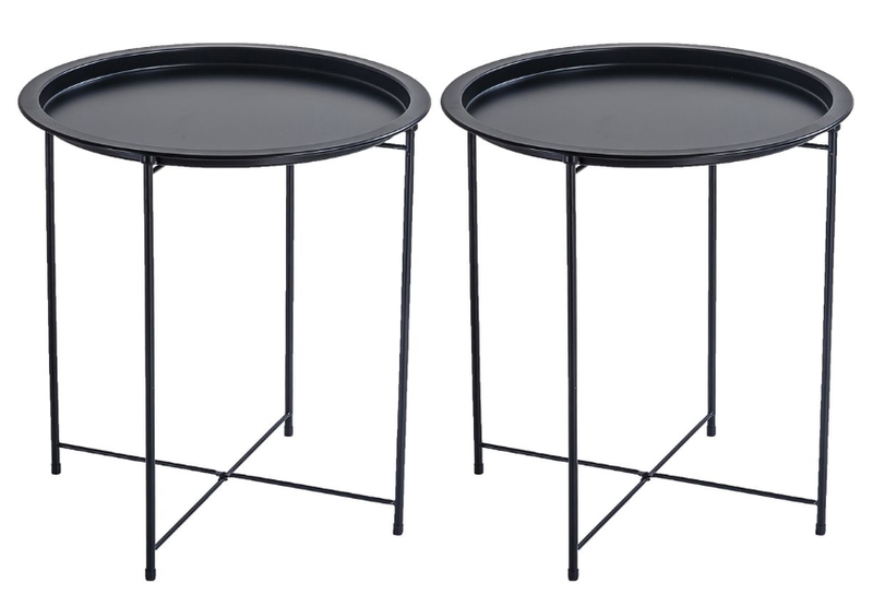 Furnny Black steel Round Coffee Table Tray Sofa Side Table Set of 2