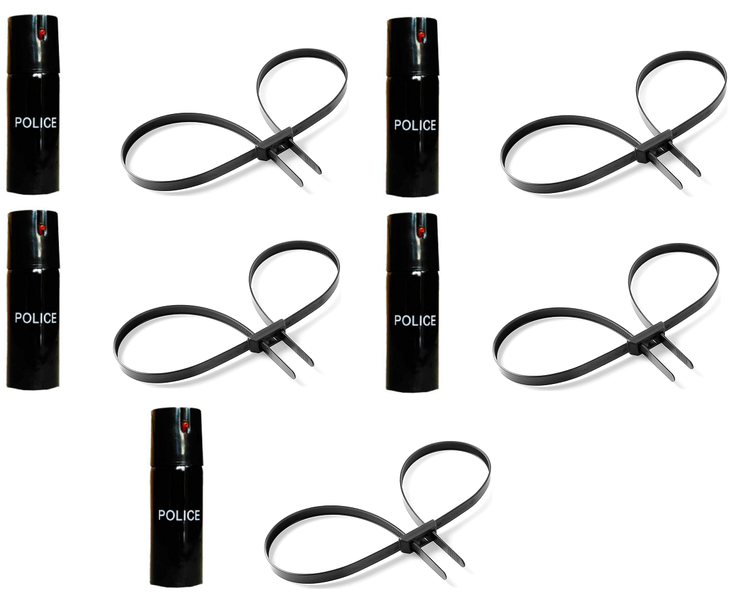Heavy Duty Double Locking Flexi Cuffs &amp; 60ml Pepper Spray Combo- 10 Pack