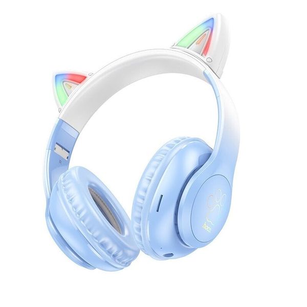 Hoco W42 Bluetooth V5.3 Cat Ear Wireless Headphones - Crystal Blue