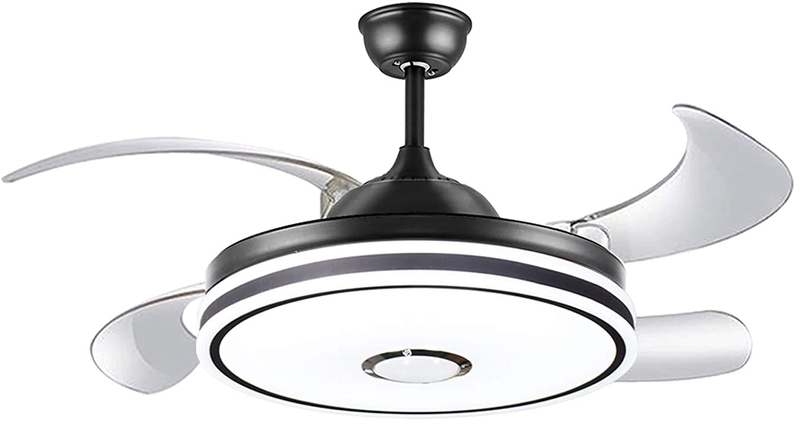 MrUL-Retractable Modern Ceiling Fan Light with Bluetooth Speaker - Black