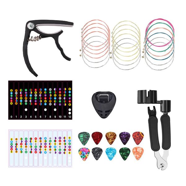 18Pcs Guitar Strings Kit Acoustic Strings Guitar Picks Capo