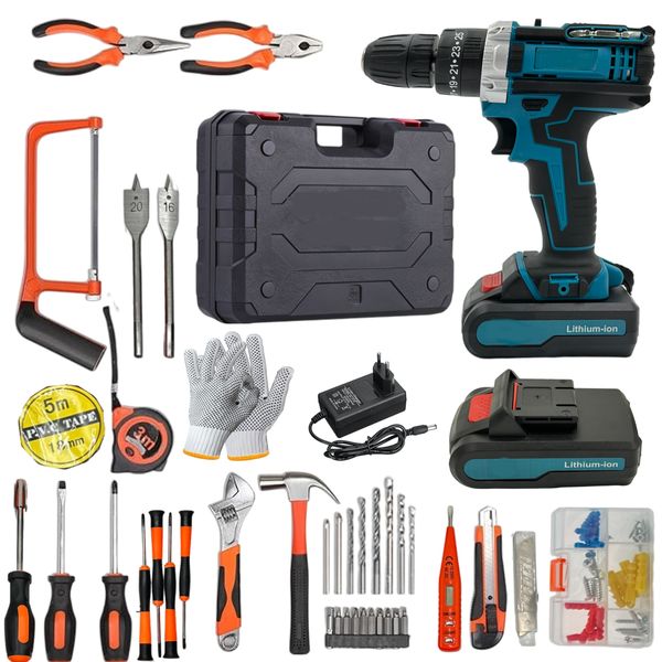 Wireless 50 Pc Drill &amp; Tool Set With 2 x Li-On Battery Pack, Case &amp; Gloves