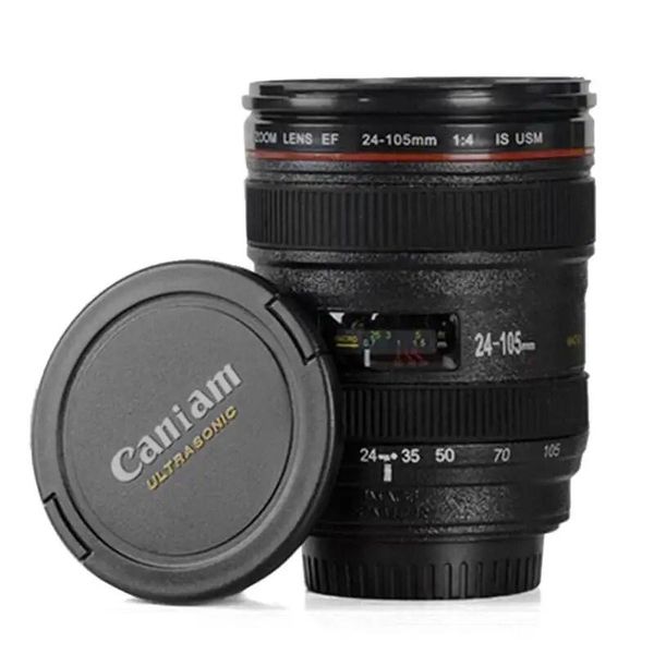 Thermal Insulation Steel Camera Cup Lens Coffee Mug With Lid 24-105mm