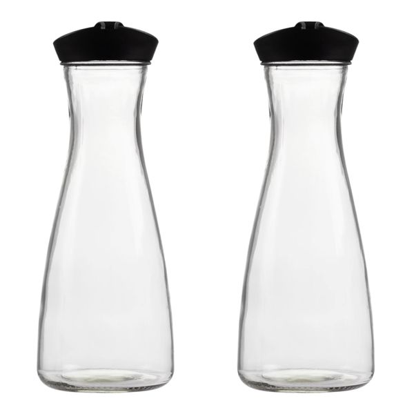 Carafe 850ml Glass With Black Lid (25x10cm) - 2 Piece