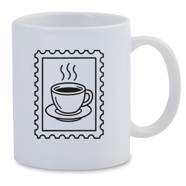 White Ceramic Mug 350ml - Coffee Stamp