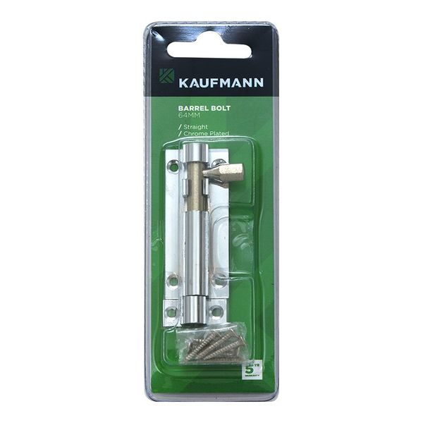 Kaufmann Barrel Bolt 64mm Chrome Plated Straight